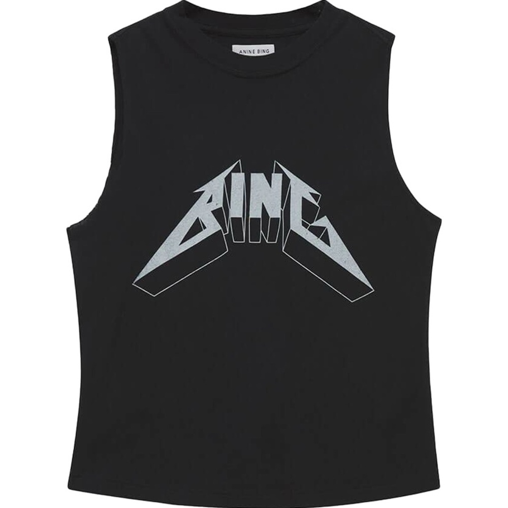 Anine Bing Tees | Lennon Bing Black Graphic Crop Tank Top Tee